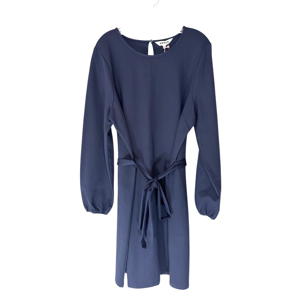 Boden Violet Ponte Jersey Shift Dress Blue Long Sleeve Work Office Size 16/18